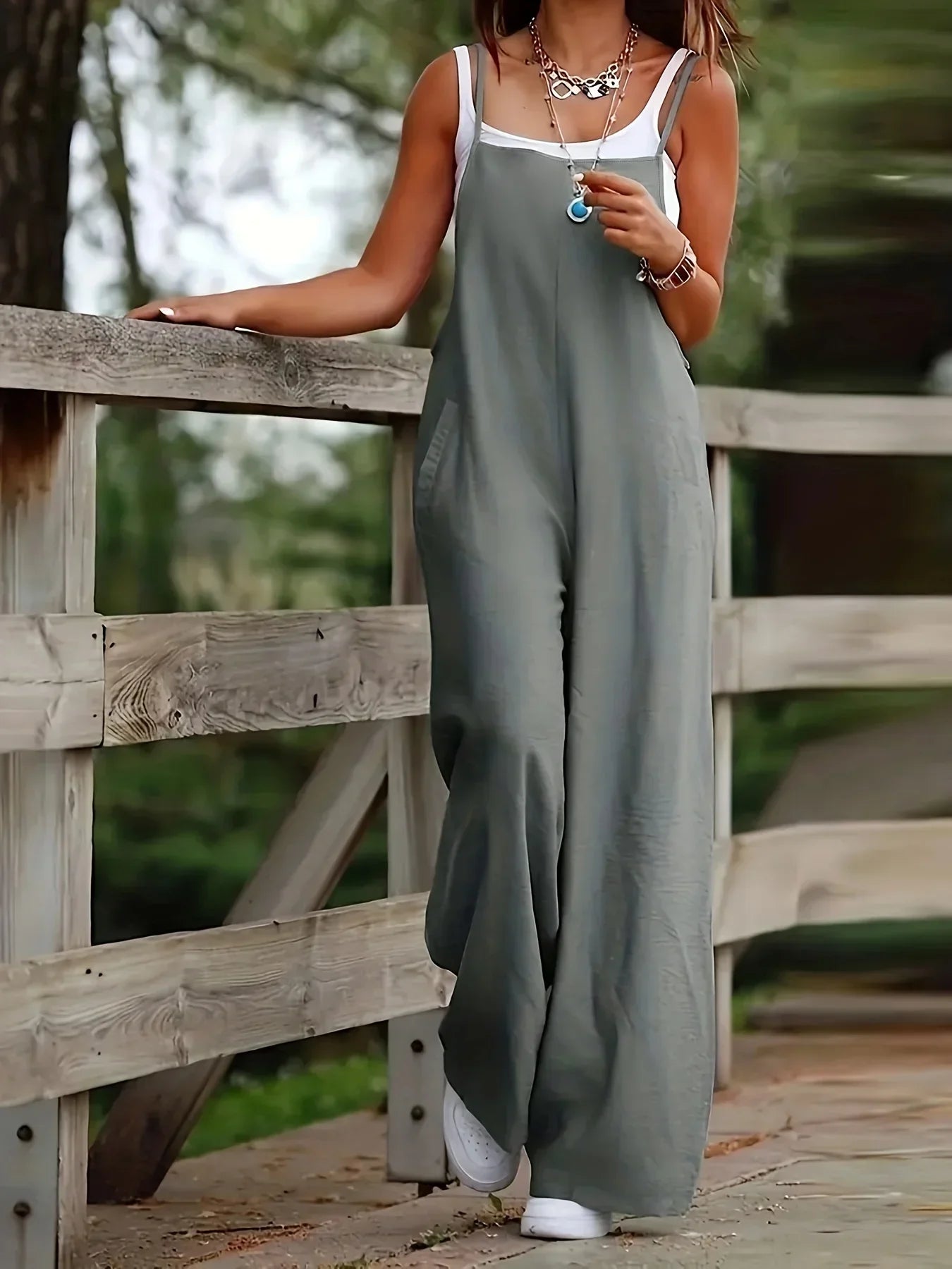 Plus Size 1XL-5XL Women's Casual Pocket Wide Loose legs Sleeveless