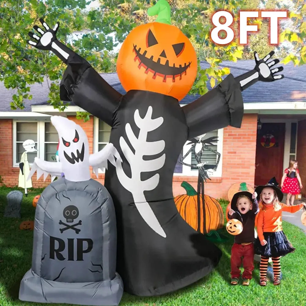 6.5 Feet Halloween Inflatable Pumpkin Ghost Tombstone, Decorations with Built-in LED Lights and Inflatable fan