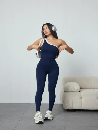 Seamless Jumpsuit One Arm Strapless Casual Wear or Fitness Leggings in Various colors