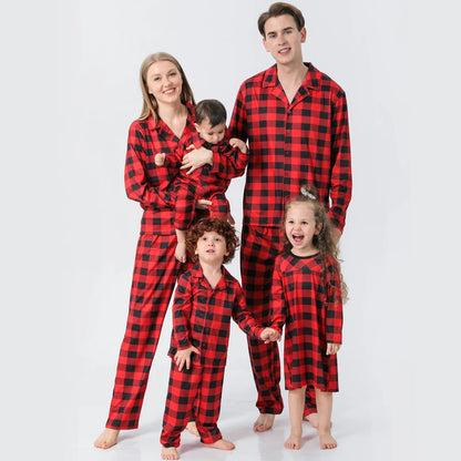 Christmas Family Pajamas Plaid Print Mother Father Kids Matching Full Sleeve, Button Shirt, Child's Set or Gown