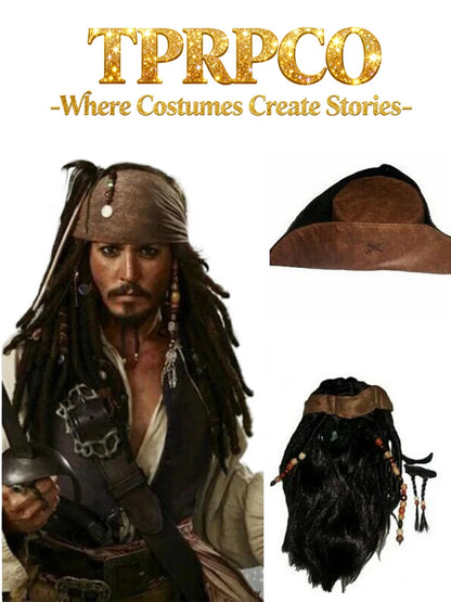 Pirate Captain Jack Sparrow Wig and Hat, Pirates of the Caribbean Cosplay Accessories