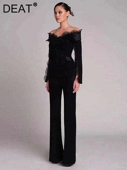 2 Pcs Set Boat Neck Long Lace Slit Sleeves Off the Shoulders Lace Neckline (Can be worn different ways)