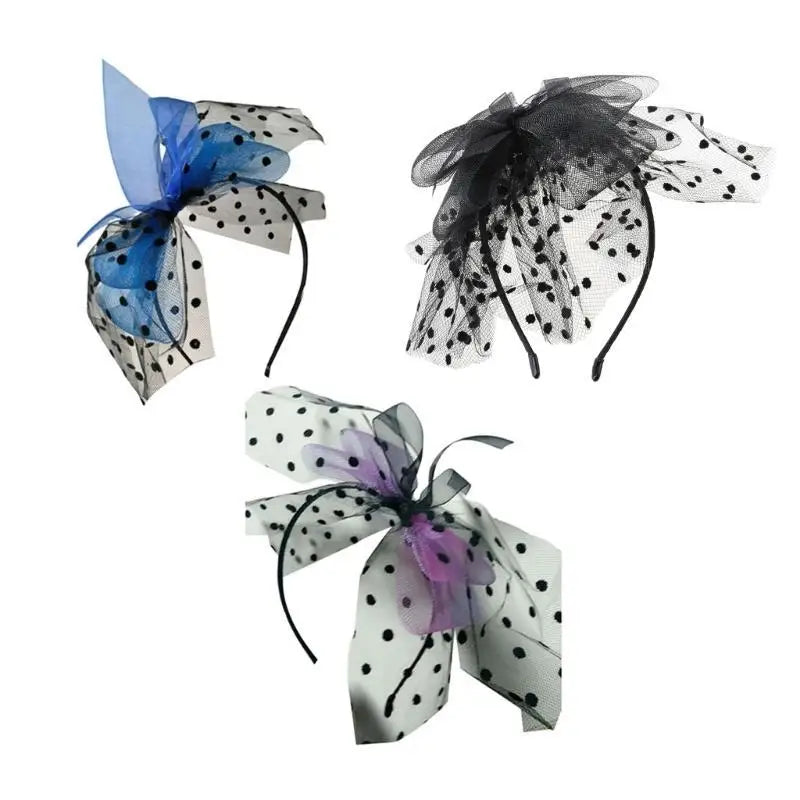 Vintage Tea Party Hat Ultra-Large Polka Dot Bowknot Headband
