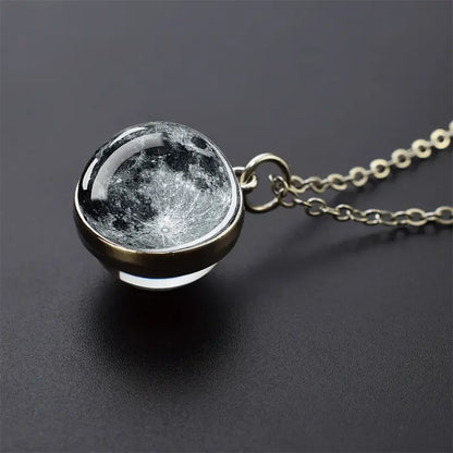 Double-Sided Galaxy Planet Glass Ball Pendant Necklace Sun Earth Moon Mars Galaxy Necklaces