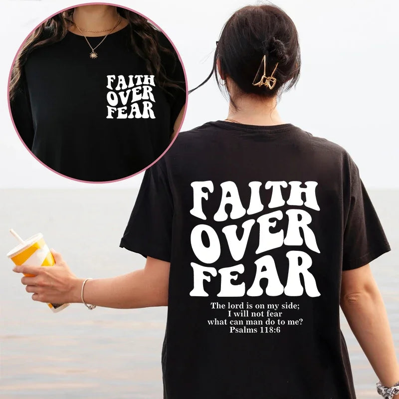 Sizes to 3XL Wide Variety of Colors "Faith Over Fear" T-shirts Christian Clothes Sportswear Bible verse