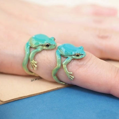 Green Enamel Frog Open Ring  Adjustable Finger Jewelry