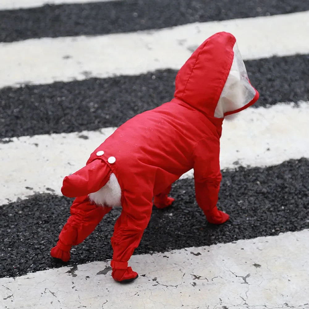 Waterproof Dog Coat with Rainproof Hood, Small Dog Raincoat with Rain Shoes, Overall Jumpsuit