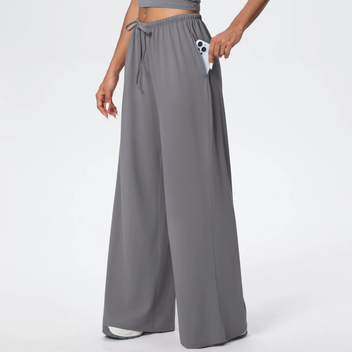 Quick Drying Wide Leg Yoga Pants Loose High Waist With Pockets and drawstring