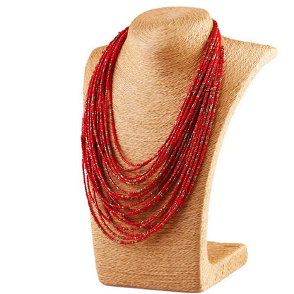 Boho African Acrylic Beaded Necklace Multi-layered