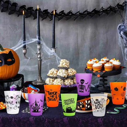 24Pcs Halloween Drinking Cups, Boo, Skeleton, Happy Halloween, Trick or Treat, and more for a Colorfully Spooky Halloween Party
