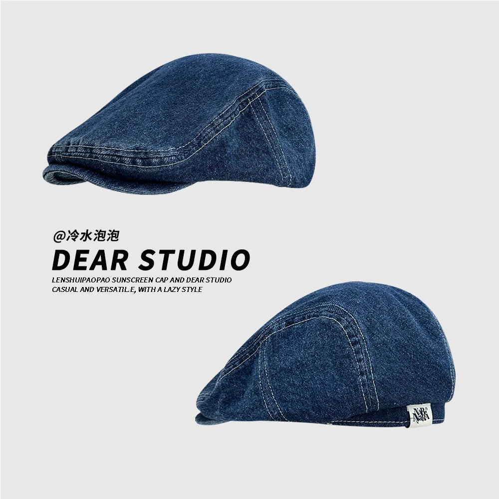 Quality Retro Pre-Washed Denim Beret Versatile Good Face-forward Hat