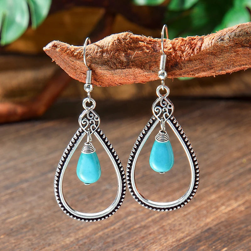 Vintage Tibetan Silver Geometric Turquoise Drop Dangle Earrings. 34 Variations