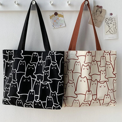 Cute Cat Tote Bag with zipper closure