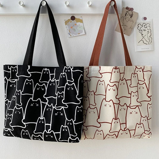 Cute Cat Tote Bag with zipper closure