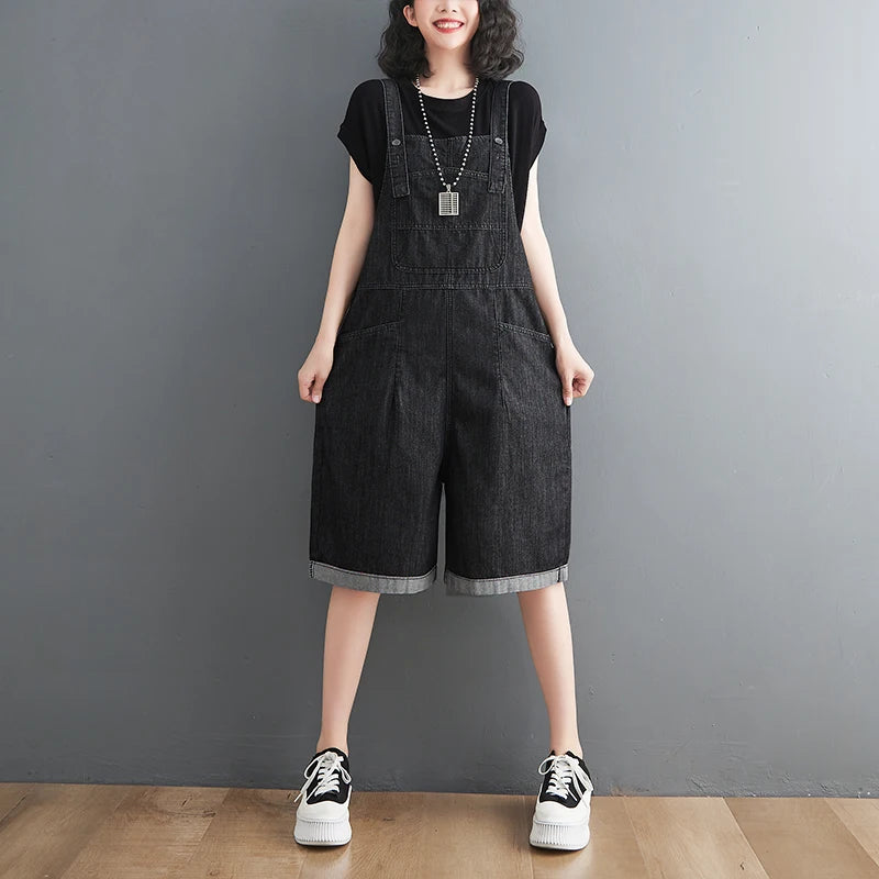 Jean Short Jumpsuits Long , Loose Shorts  Baggy Bibbed Overalls Pants