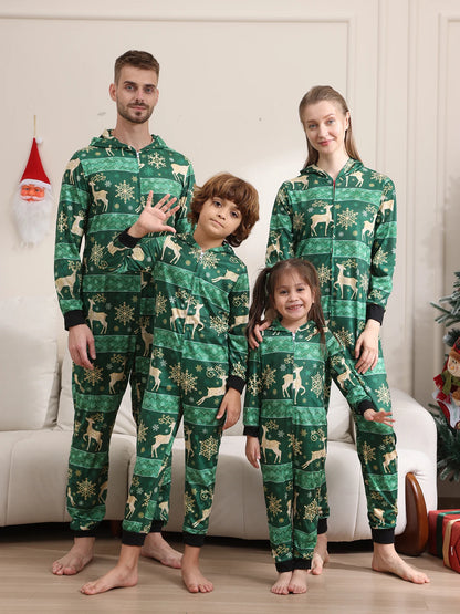 Family Rompers pajamas, hooded, zipper front, long sleeves and long pant legs, Comes in Red and Green