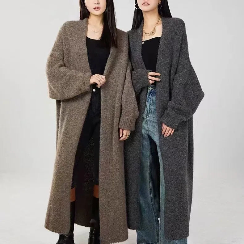 Mid-Calf Length, Long Sleeves, Oversized Course Knit Sweater, Loose Fit