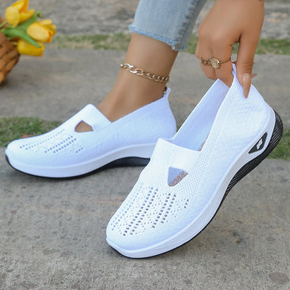 Women's casual shoes, solid color, breathable, soft-soled, lightweight walking shoes, low-top knit