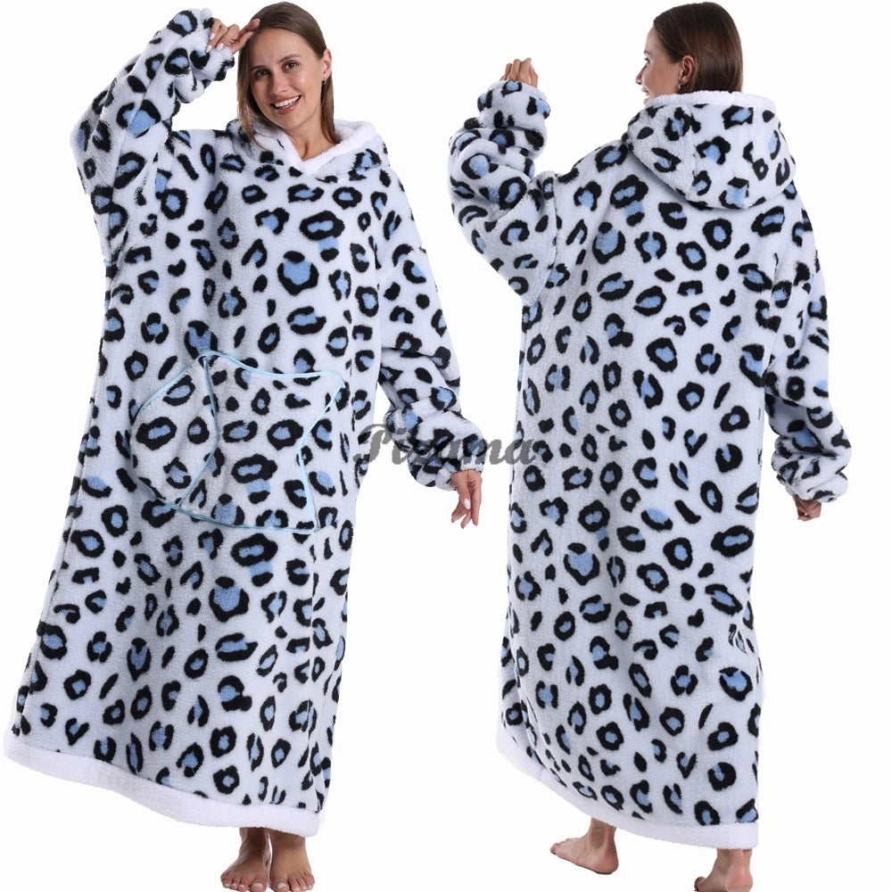 Super Long Flannel Pullover Night Shirt with Pocket and Hood, Super Snuggly for Men and Women, 12 Different Prints