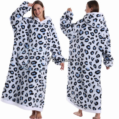 Super Long Flannel Pullover Night Shirt with Pocket and Hood, Super Snuggly for Men and Women, 12 Different Prints