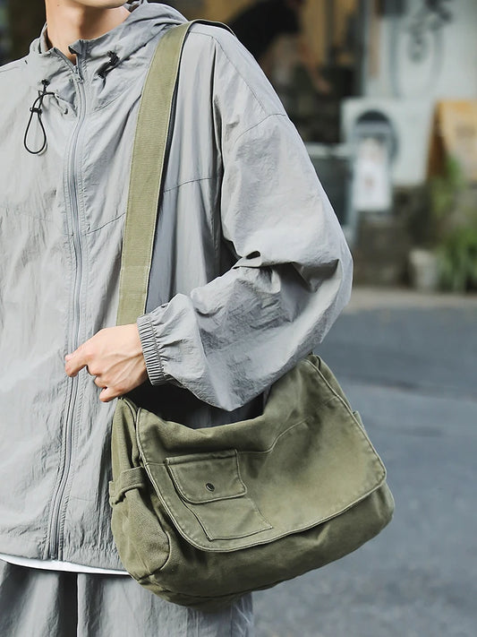 Casual Canvas Messenger Bag Versatile, Large Capacity Shoulder Bag, Adjustable Crossbody