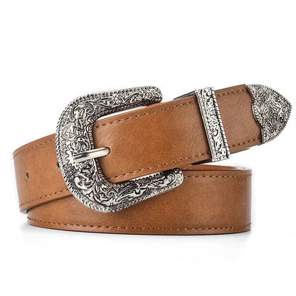 Vintage Carved Needle Buckle Belt PU Leather Belt