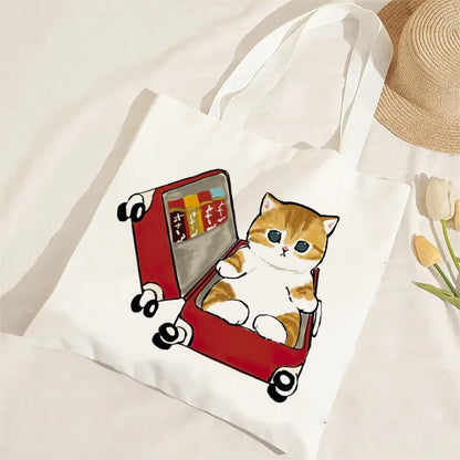 11 Designs of Cat Linen Shopping Bags, Large Capacity Shoulder Bags. Also great for Gift Bags