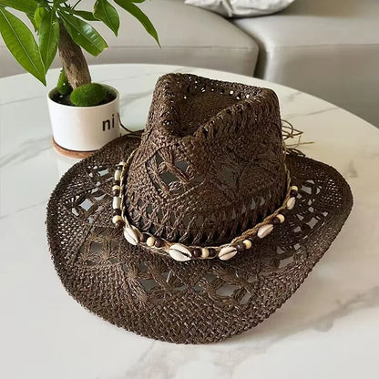 Bohemian 100% Recycles Paper Cowboy Hats with Wooden Beads and Shells Western wear 8 choices