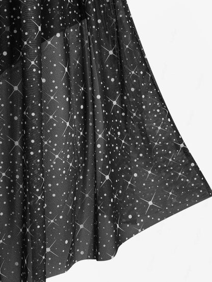 Sizes to 5XL Glitter  Star PRINT Tankini Swimsuit  2Piece with Adjustable Halter Straps and Natural Waisted Bottom
