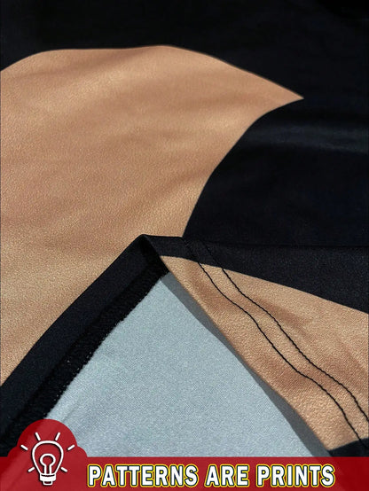 Plus Size to 4XL Tan and Black Dress fitted with Long Sleeves