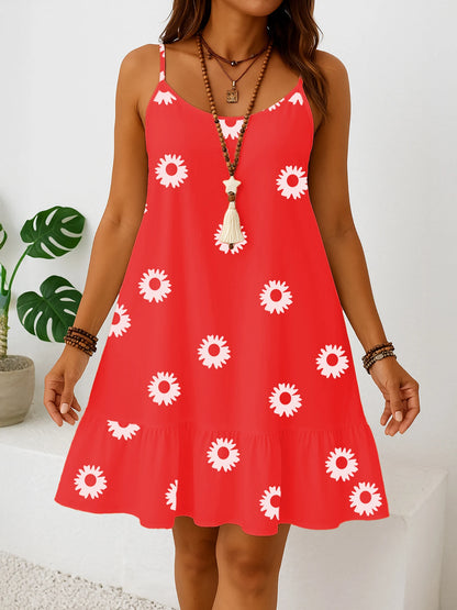 Plus sizes to 5XL sleeveless floral print dress, sun dress with ruffled hem, casual spaghetti straps, and v-neck