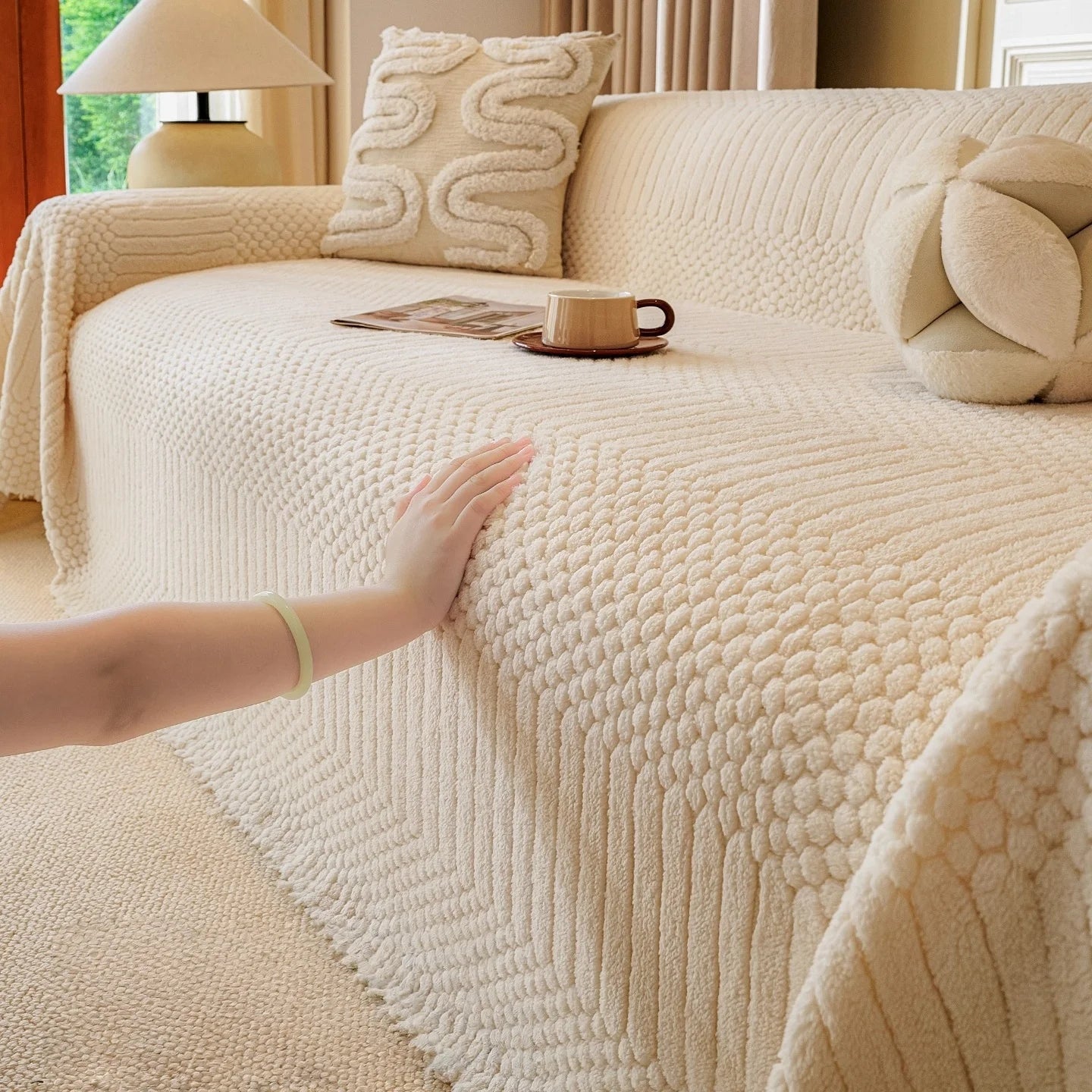1pc Bohemian Jacquard Warm Tuffed Fleece Sofa Blanket