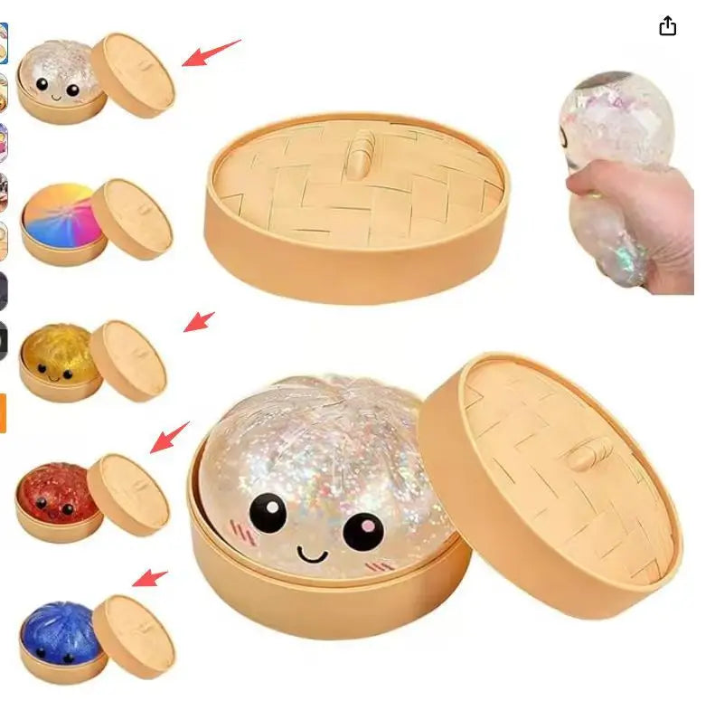 Squishy Dumpling Bun Toy, Slow Rising Glitter Dumpling Stress Ball