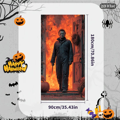 2D door banner, Halloween door cover 70.8 by 30.4 inches- polyester indoor/outdoor decoration with Michael Myers mask design