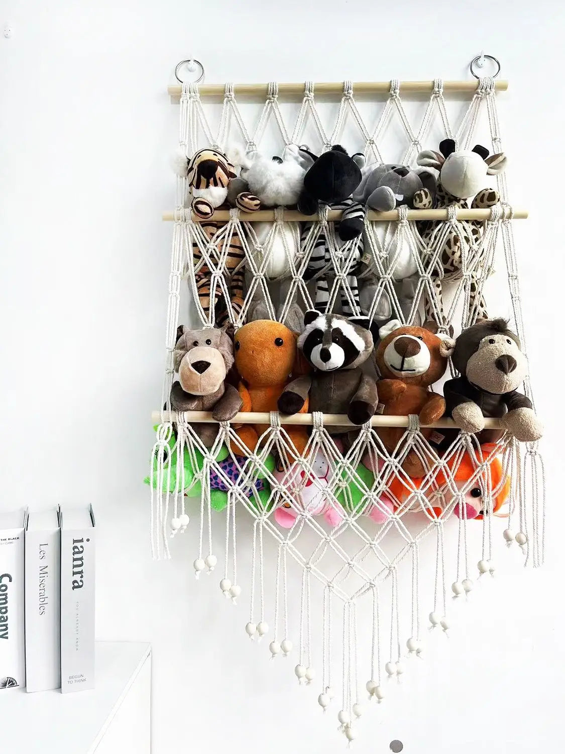 Boho Hand-woven Storage Hammock Rack Ideal for Children's Room Plush Toy Storage Display Shelf Home Decor Organizer Mesh Wall Art Tapestry