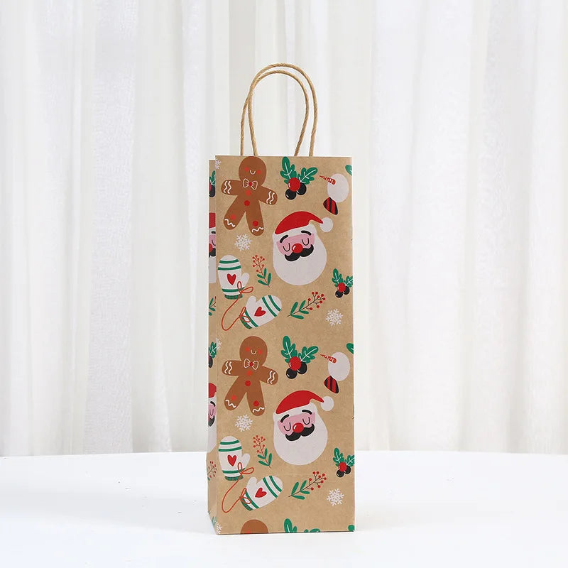 Christmas Wine Bottle Kraft Gift Bags, 4-Pack