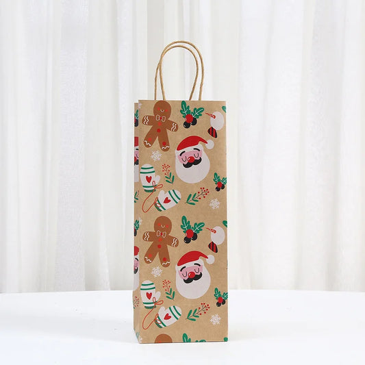 Christmas Wine Bottle Kraft Gift Bags, 4-Pack