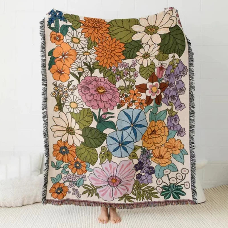 Boho Floral Tapestry, Nordic Plaid Blankets with Fringe. Comes in 10 designs