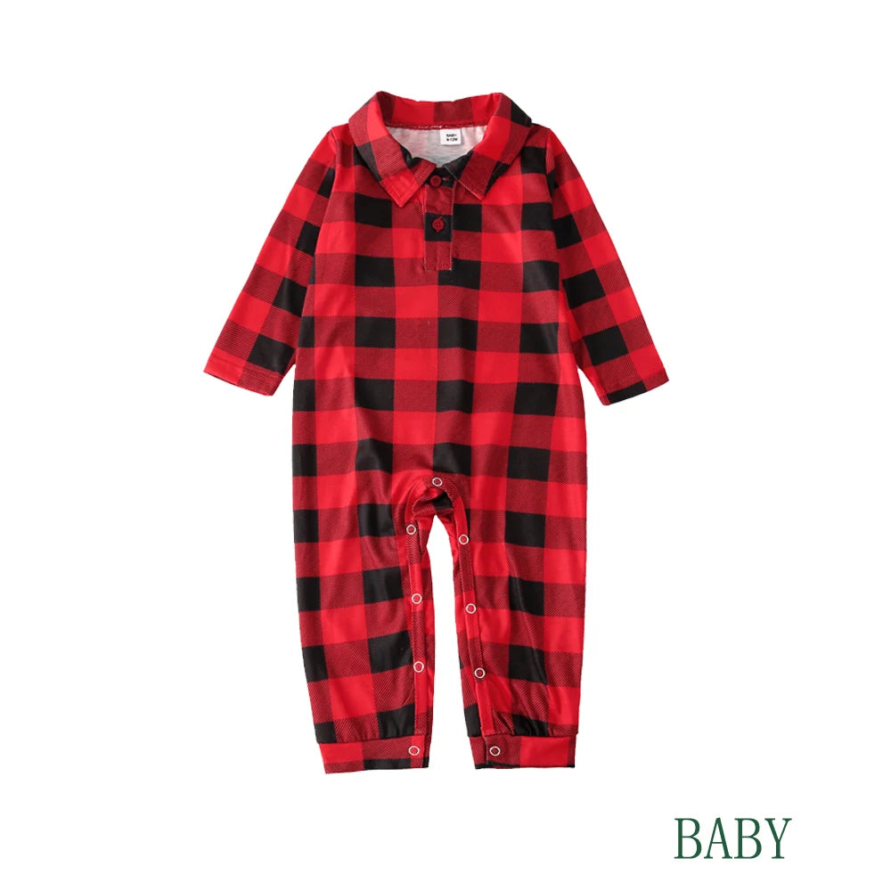 Christmas Family Pajamas Plaid Print Mother Father Kids Matching Full Sleeve, Button Shirt, Child's Set or Gown