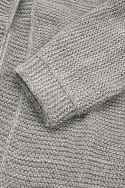 Oversized Gray Waffle Knit Hooded Cardigan Button Front Casual Outerwear