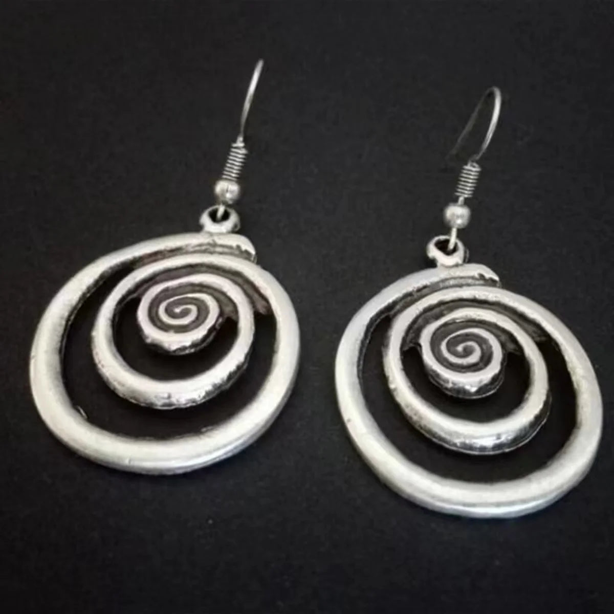 Ethnic Silver Color Metal Spiral Earrings