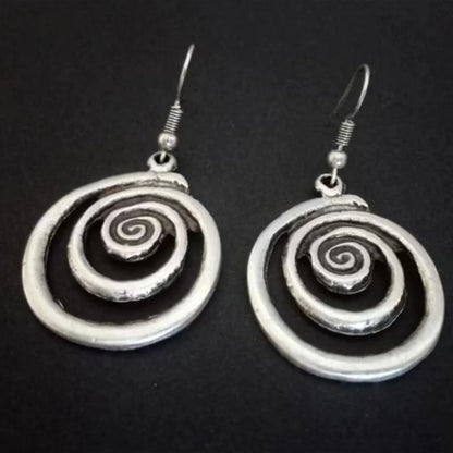 Ethnic Silver Color Metal Spiral Earrings