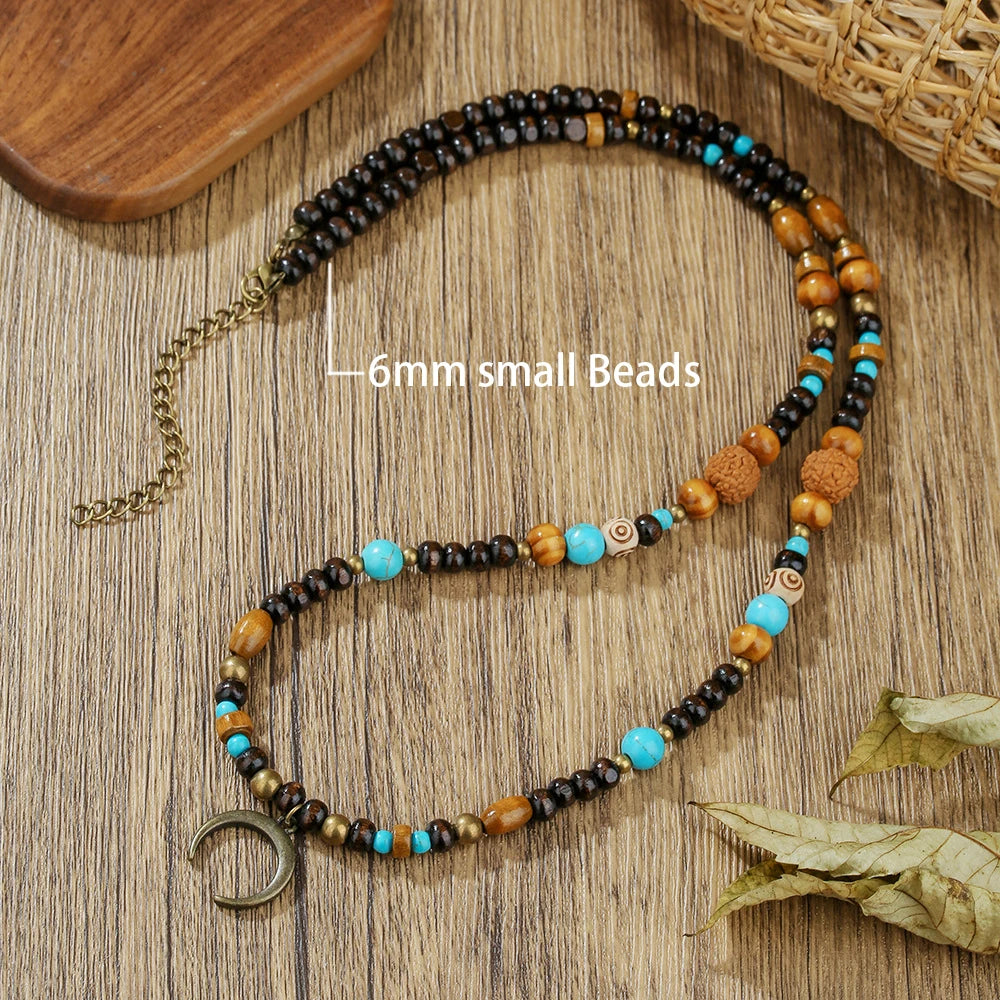 Retro Boho African Stone Necklace Hippie Long Beaded Necklace Tribal Jewelry