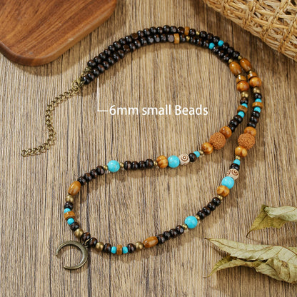 Retro Boho African Stone Necklace Hippie Long Beaded Necklace Tribal Jewelry