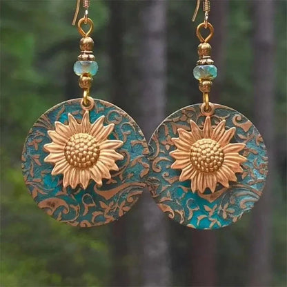 Boho Sunflower Earrings Vintage Drop Earrings