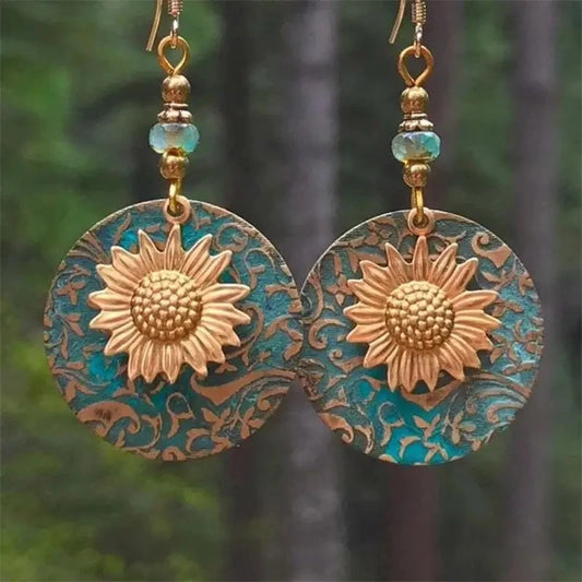 Boho Sunflower Earrings Vintage Drop Earrings