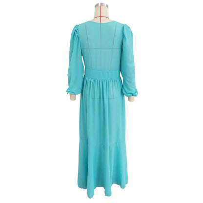 Chiffon Tie Robe with Large Swing Ruffles and Puff Sleeves