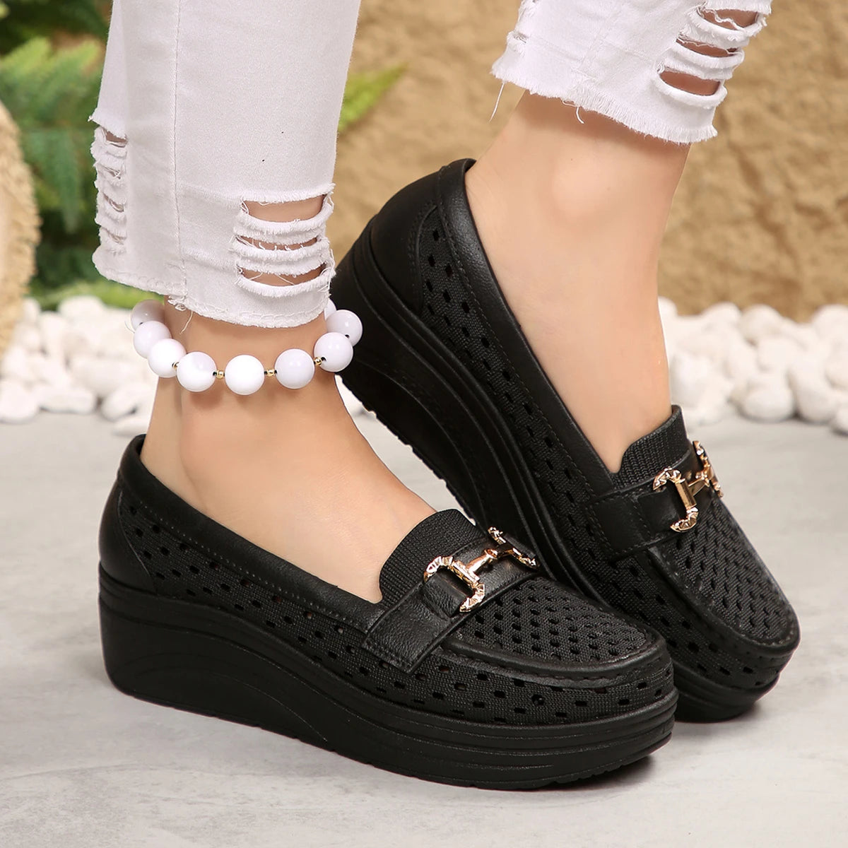 Comfortable Thick-soled Non-slip Shoes for Women, Breathable with a Wedge