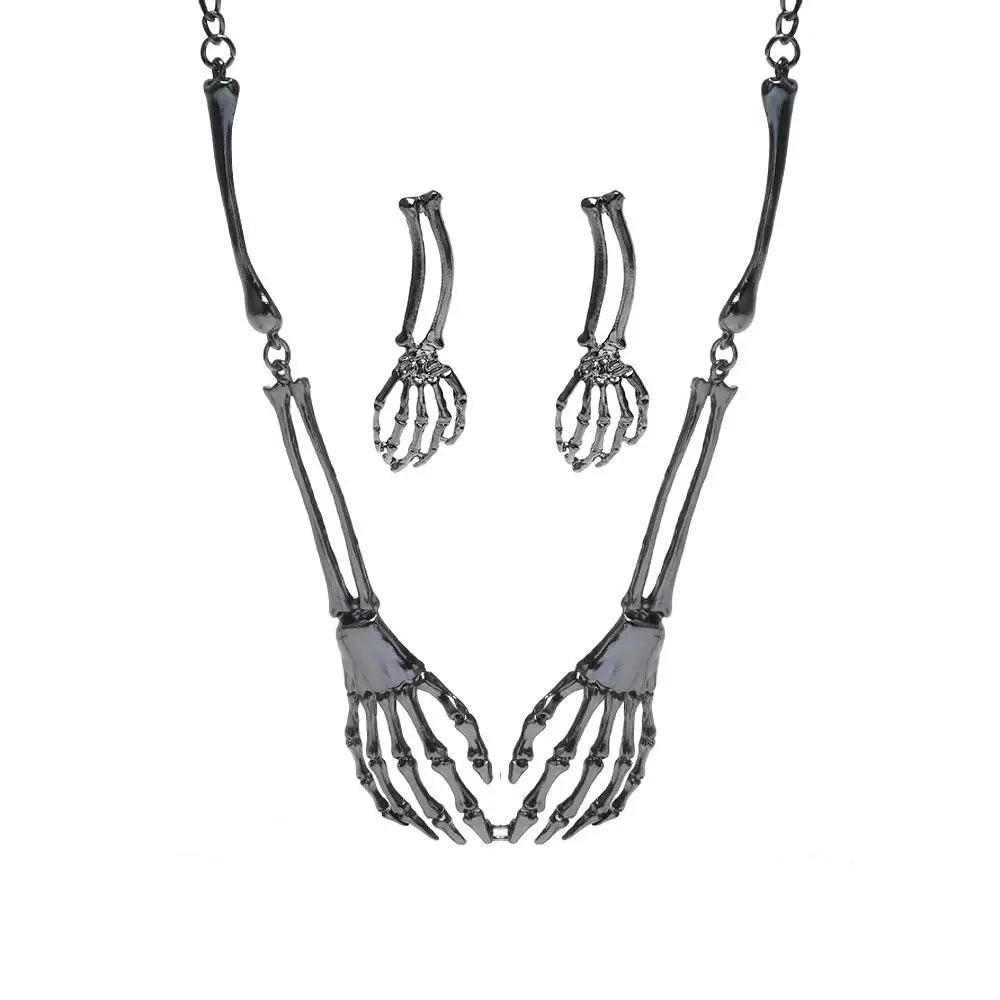 Halloween Skeleton Jewelry Gothic Skeleton Hands Choker and Earrings Set