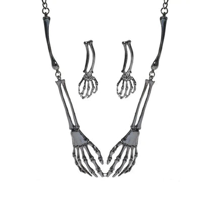 Halloween Skeleton Jewelry Gothic Skeleton Hands Choker and Earrings Set